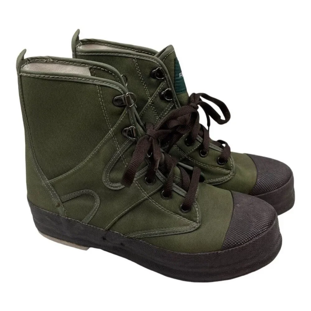 Redington Fly Fishing Wading Boots Sz 8 Olive Green Canvas Felt Sole River Gear